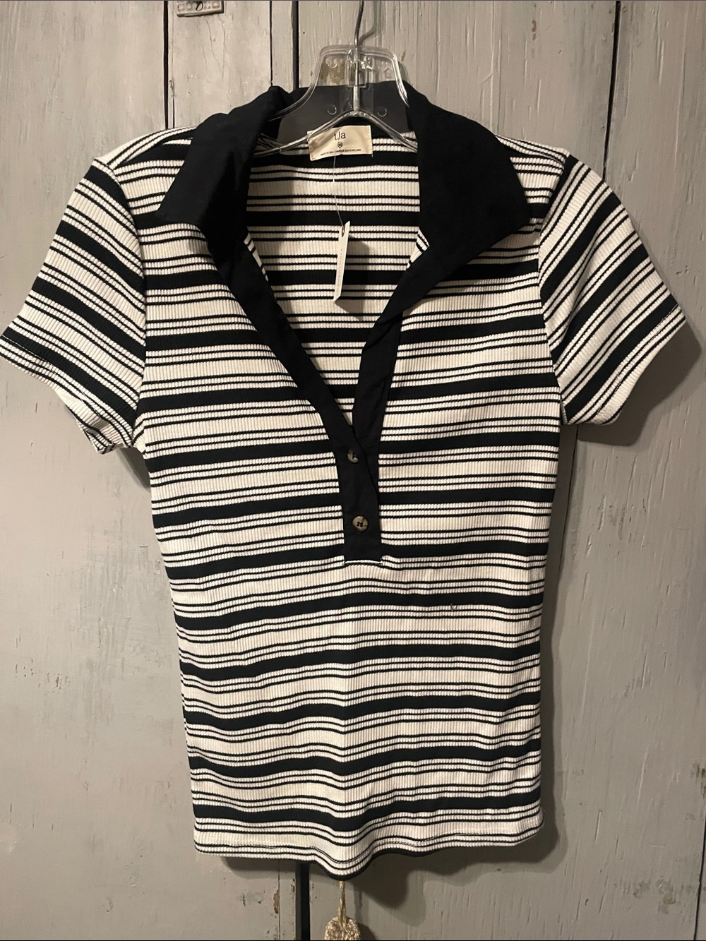 T.La Black and White Striped Collared Top